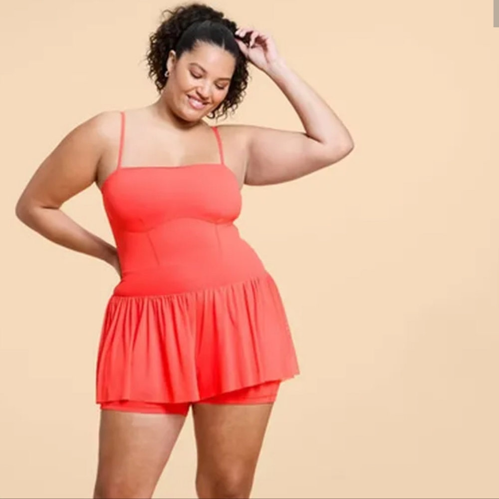 Blogilates Barre Active Romper In Spicy Coral